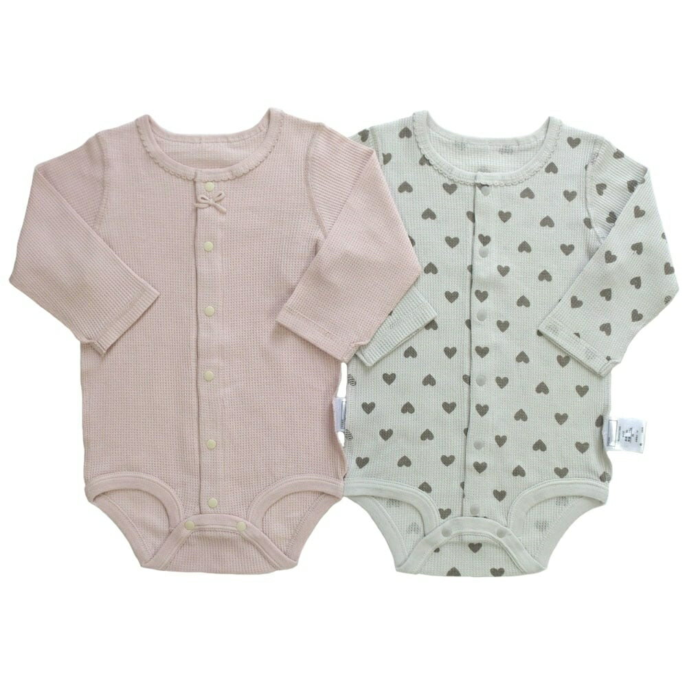 長袖前開きロンパース肌着 2枚組 ワッフル ハート グレー×70cm ベビーザらス限定