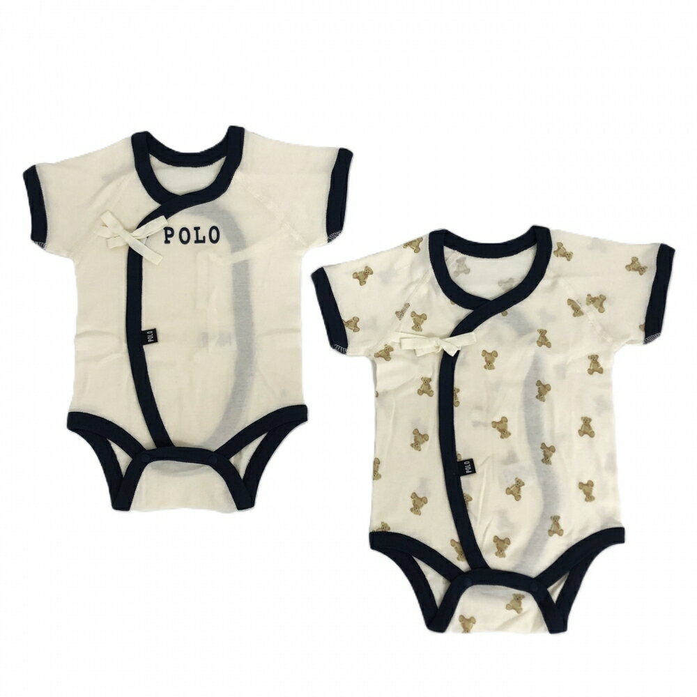 POLO BCS 2枚組 新生児ロンパース肌着 ロゴクマ ナチュラル×60-70cm