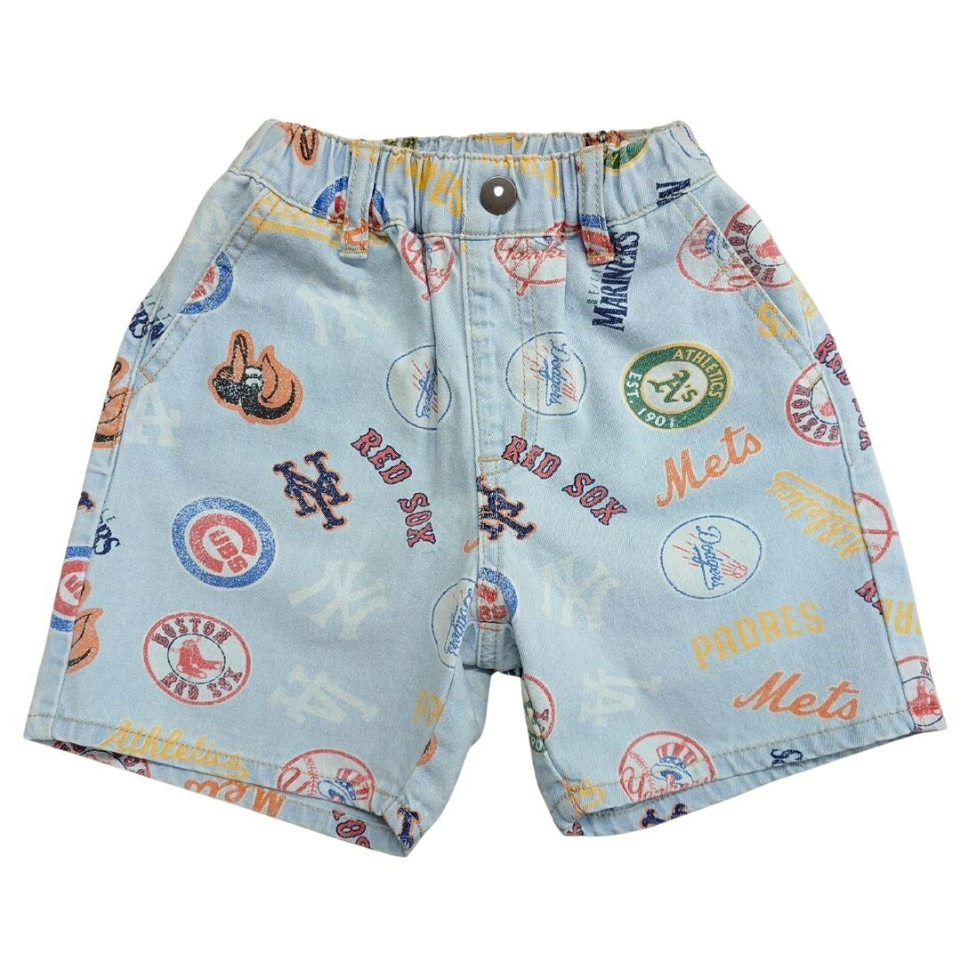 MLB 総柄 デニムハーフパンツ サックス×110cm ベビーザらス限定 赤ちゃん 出産準備...