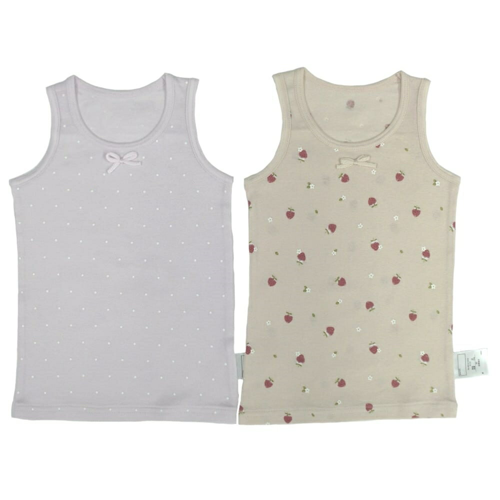2枚組フライス袖なしシャツ肌着 ドット×いちご ピンク×80cm ベビーザらス限定