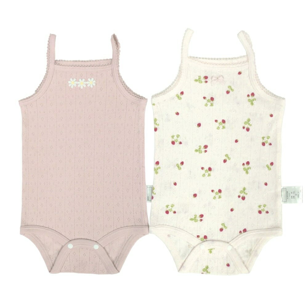 2枚組おめかしキャミソールロンパース肌着 いちご ピンク×80cm ベビーザらス限定