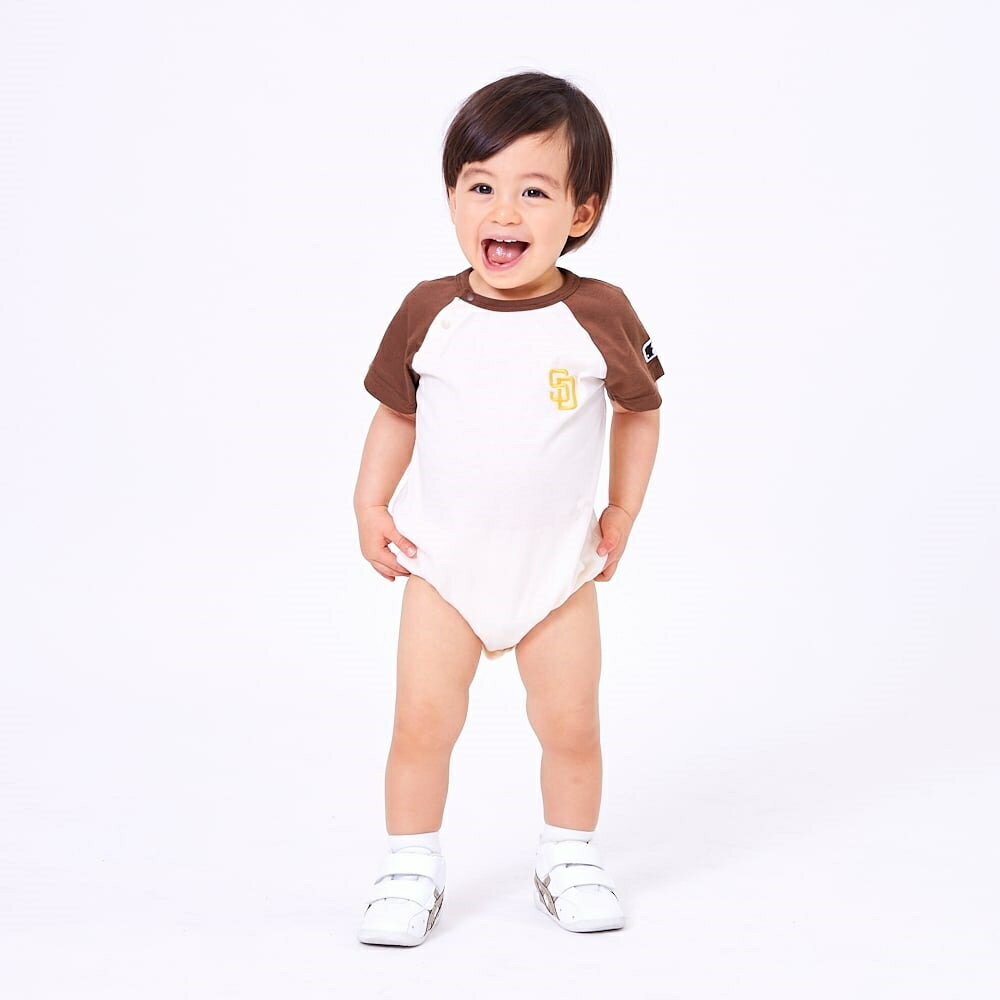 Bodysuits - MLB ラグラン半袖ボディスーツ パドレス ブラウン×70cm