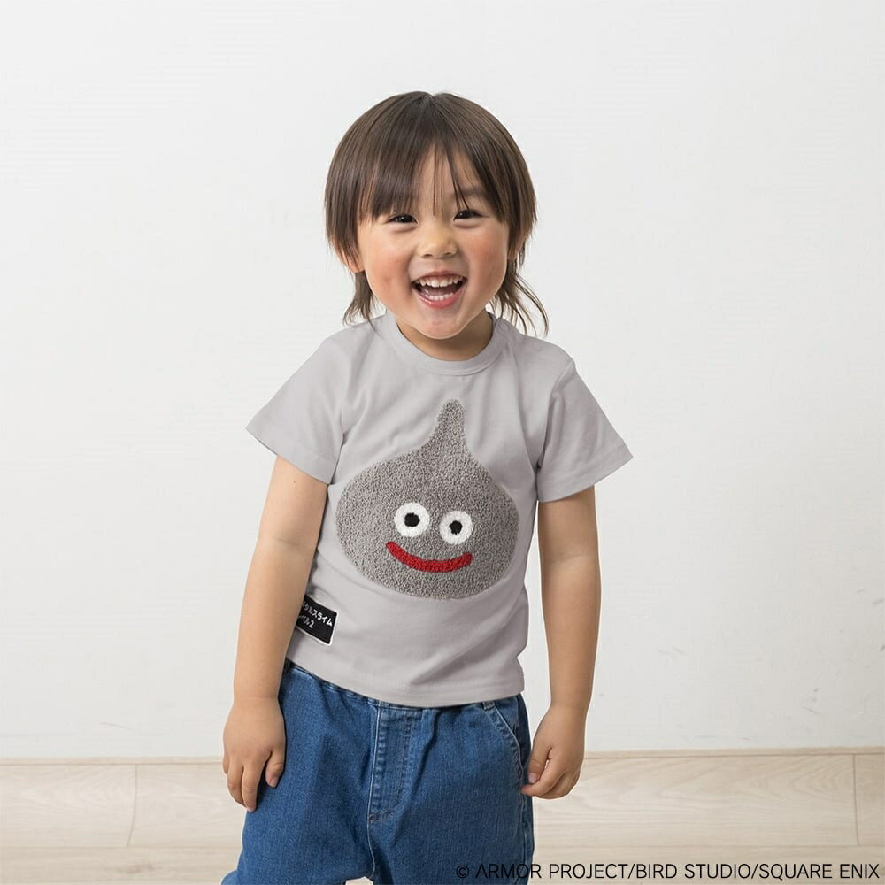 ドラクエベビー＆キッズ 半袖Tシャツ サガラ刺繍 メタルスライム グレー×100cm