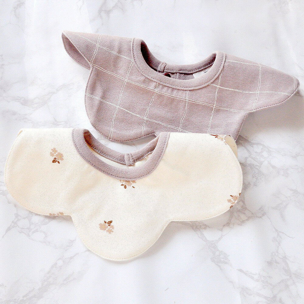 360度スタイ 2枚組 花×グラフチェック (ブラウン×フリー) ベビーザらス限定のサムネイル