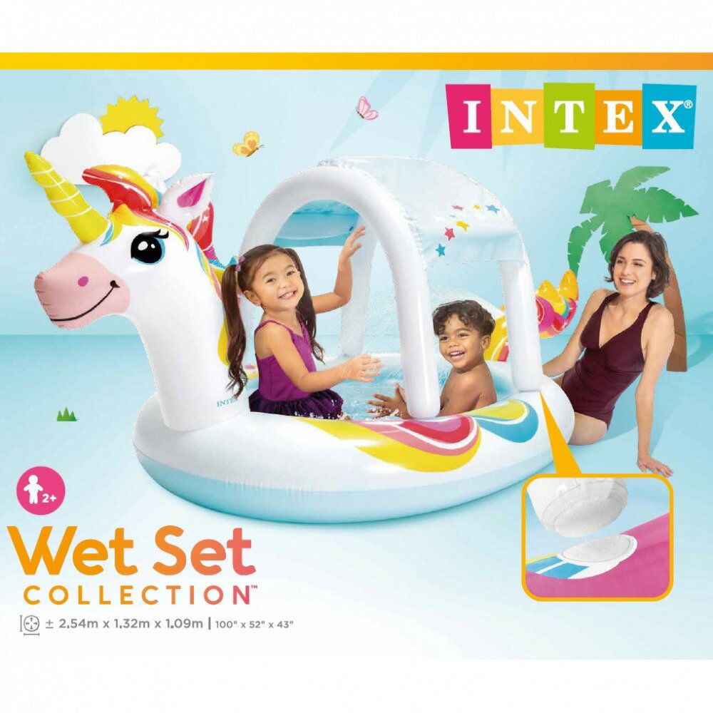 INTEX ユニコーン シャワー＆シェード付きプール 109×132×254cm 屋根付き キッズ 子供 水遊び ビニールプール シャワー サンシェード かわいい【送料無料】