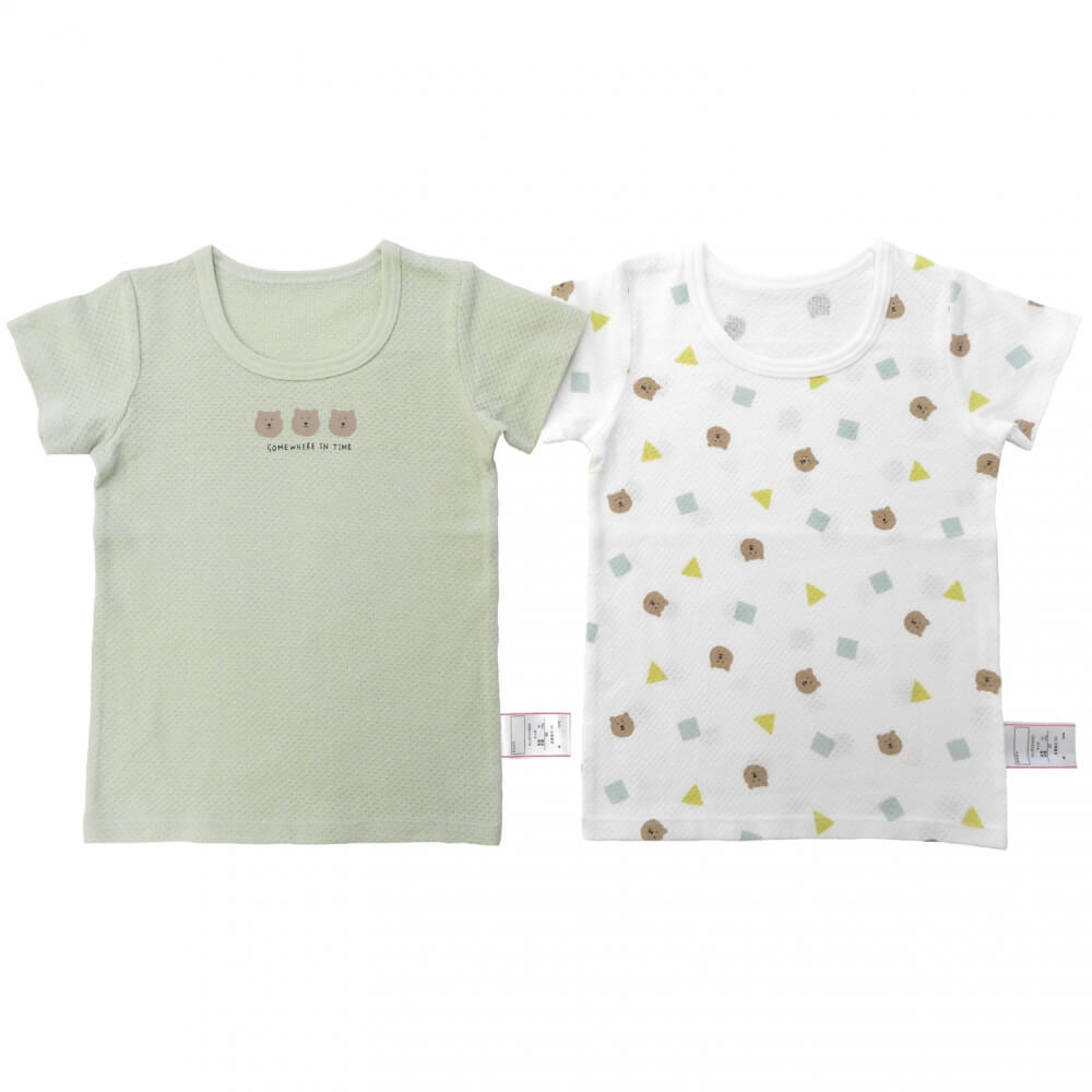 ベビーザらス限定半袖シャツ肌着2枚組メッシュクマ(グリーンtimes;100cm)