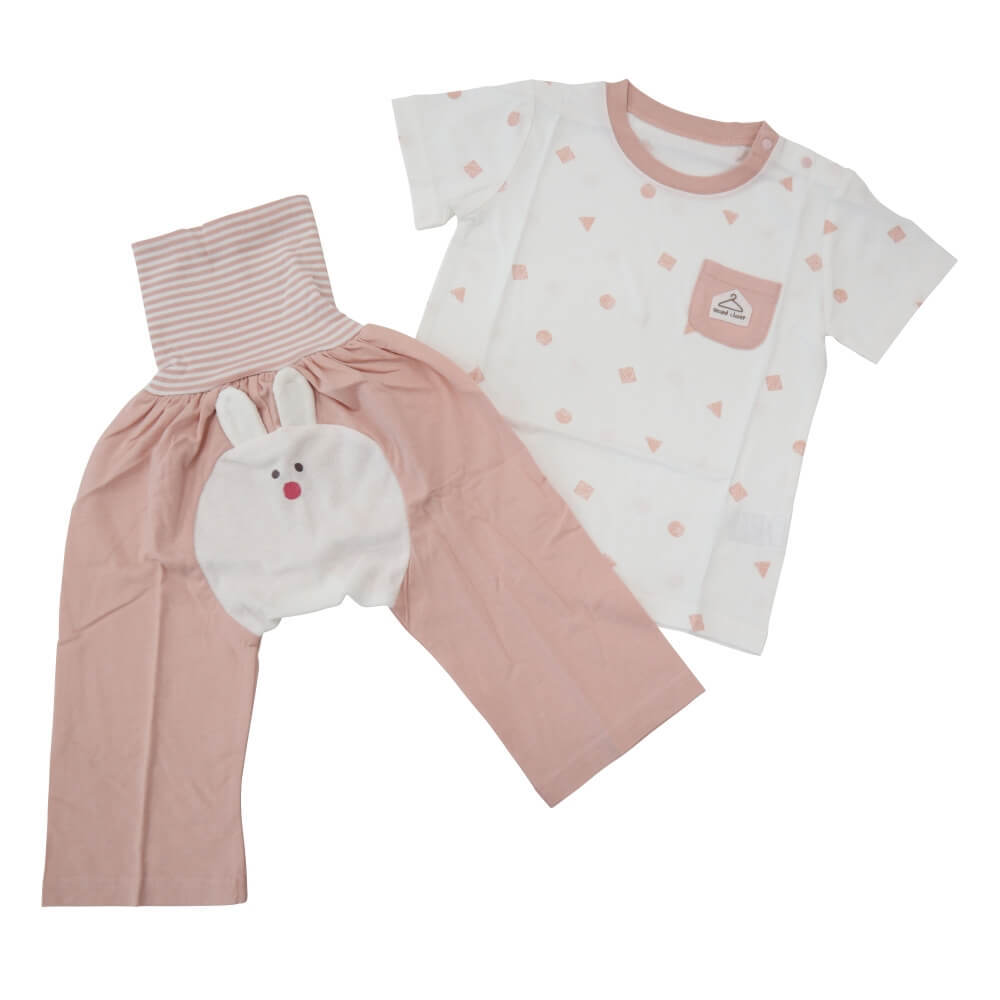 ベビーザらス限定 半袖腹巻付きパジャマ モンキーパンツ うさぎ(ピンク×90cm)