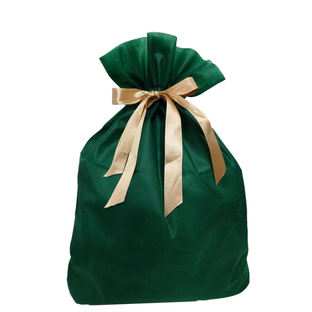 ギフトバッグ 不織布 （約）74x86cm 緑 Lサイズ 大きい クリスマスラッピング 巾着袋 おもちゃ 子供 リボン 簡単 マチあり かわいい トイザらス限定【クリアランス】 1