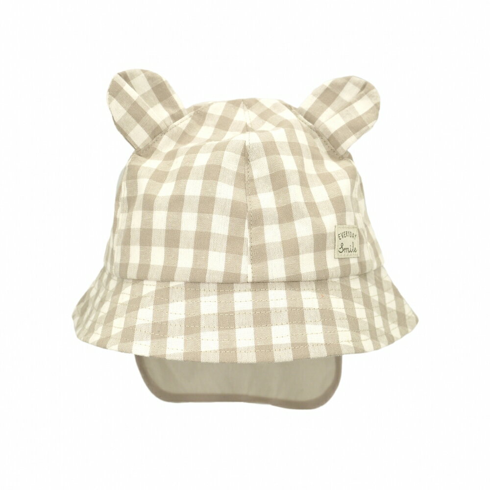 クマ耳バケットハット チェック(ミディアムベージュ×50cm)のサムネイル