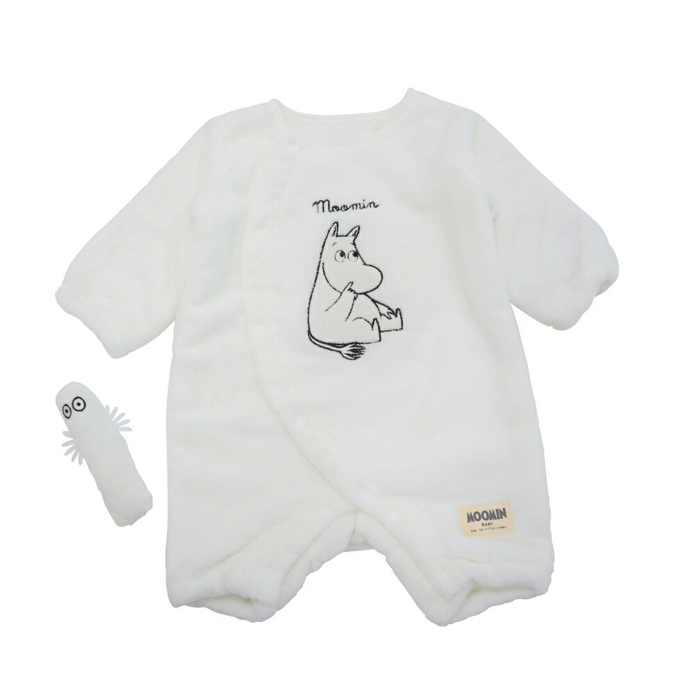 MOOMIN 長袖前開きプレオール もこもこフリース ニョロニョロ付き ムーミン(ホワイト×60-70cm) ベビーザらス限定