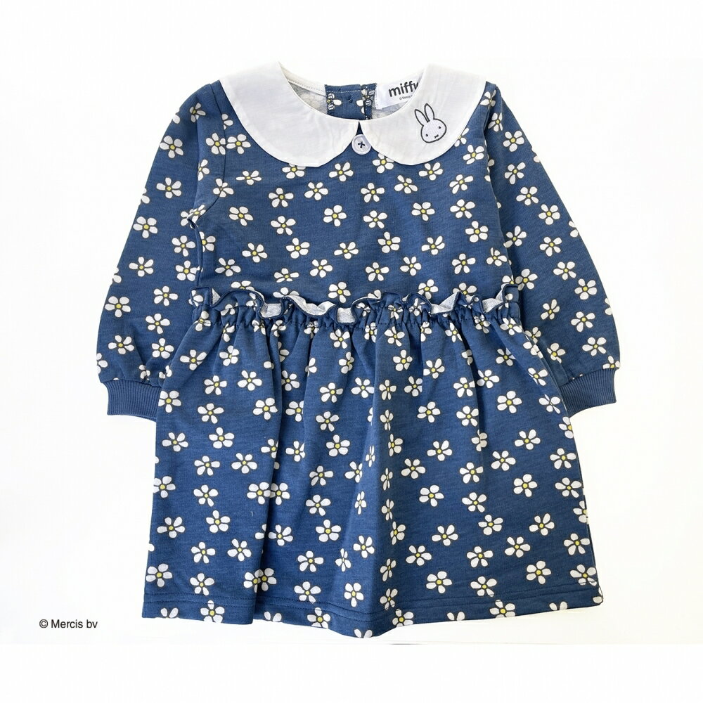 Miffy ミッフィー お花柄ワンピース(ブルー×90cm)のサムネイル