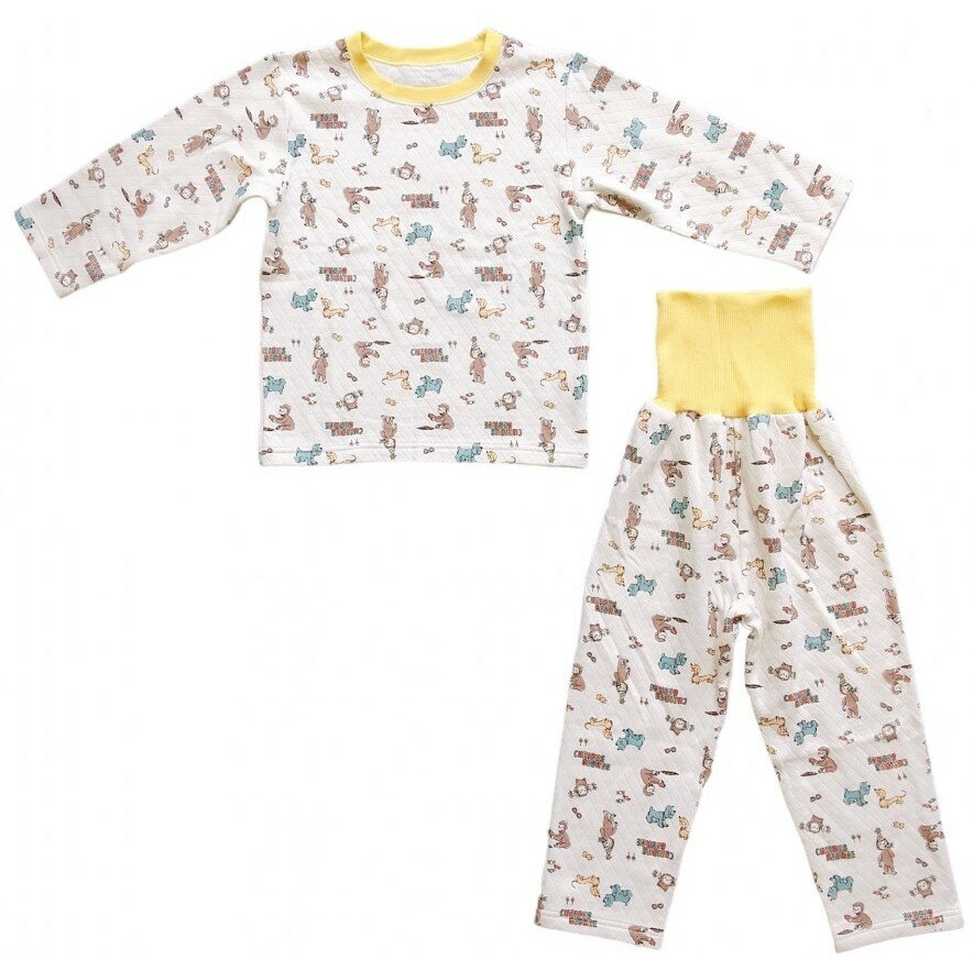 おさるのジョージ ニットキルトパジャマ 腹巻付き 総柄(イエロー×110cm)のサムネイル