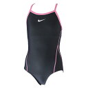 NIKE ナイキ 女児 パイピング ワンピース スクール水着 スイムウェア(ブラック×ピンク・120cm)