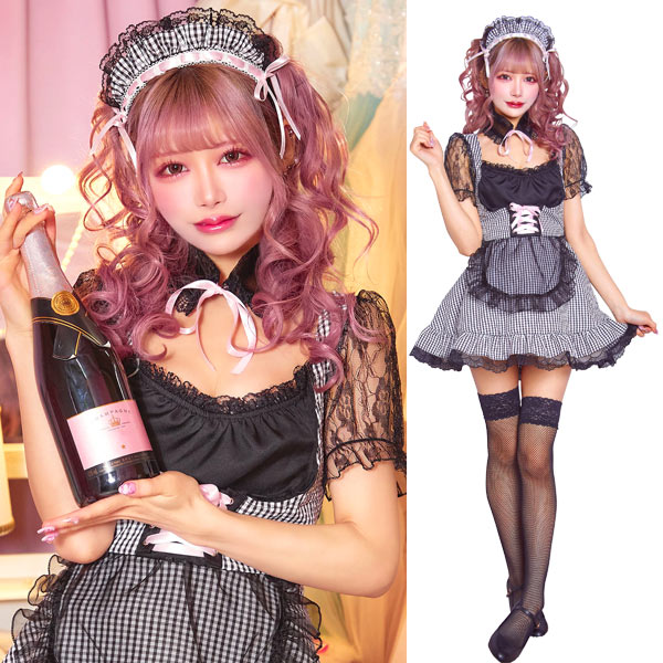 コケティッシュガーリー ギンガムコルセットメイド ハロウィン コスチューム