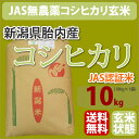 全国送料無料！新潟県：JAS　無農薬コシヒカリ玄米10kg【オーガニック】