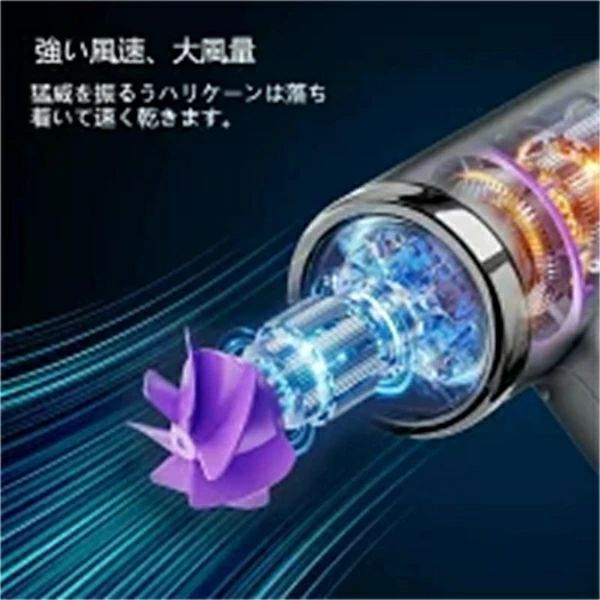 JJ STORE楽天市場店のコードレスヘアドライヤー 100000RPM高速ヘアドライヤー 15000mAh充電式ヘアドライヤー 200W電池式イオンヘアドライヤー ディフューザー付き 屋外旅行キャンプ用 家庭用 小型ワイヤレスヘアドライヤー ブルーライトヘアドライヤー｜アングル2