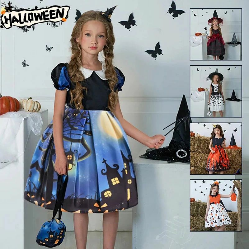 ハロウィン コスプレ 子供 キッズ 子供ワンピース 女の子 ワンピースコスプレ衣装 ウィッチ 魔法使い キッズ ジュニア 子ども コスチューム 衣装 仮装 変装 コスプレ服 花柄 可愛い 宴会 余興 忘年会 パーティー ヘアバンド付き マット 巫女