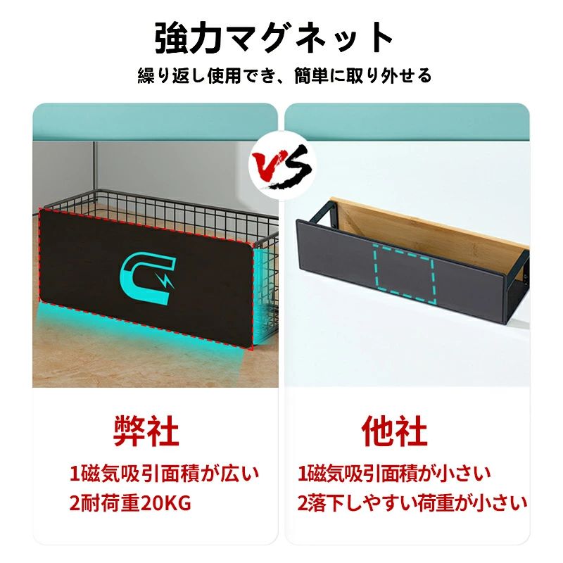 収納ラック 磁石式 キッチン収納ラック 冷蔵庫側面 調味料収納 壁面収納 小物収納 ウォールラック マグネット 台所 シンプル収納ラック キッチン収納ラック ウォールラック マグネット [3]