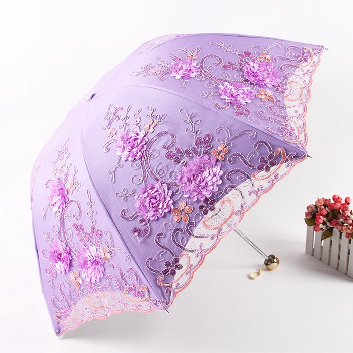 刺繍日傘 雨傘 レース 日傘 折りたたみ傘 UPF50+ レディース おしゃれ 晴雨兼用 3段折りたたみ傘 花柄 レース UVカット 紫外線対策 遮光