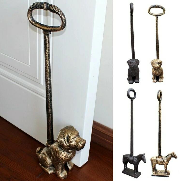 ドアストッパー スタンド型 アニマル 持ち手棒付き アンティーク風 ブロンズ ブラック 犬 馬