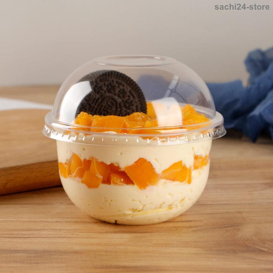 デザートカップ、ドーム蓋付き50/100パックプラスチックカップ、蓋付き使い捨てデザートカップ、冷たい飲み物用のクリアカップ、デザート、フルーツ、スナック Y