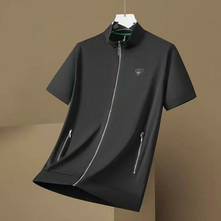 メンズ 半袖 スタンドカラー 夏アウター 半袖パーカー ブルゾン 冷感 ポケット付き 薄手 半袖ジャケット 半袖パーカー 送料無料