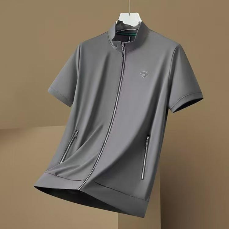 メンズ 半袖 スタンドカラー 夏アウター 半袖パーカー ブルゾン 冷感 ポケット付き 薄手 半袖ジャケット 半袖パーカー 送料無料