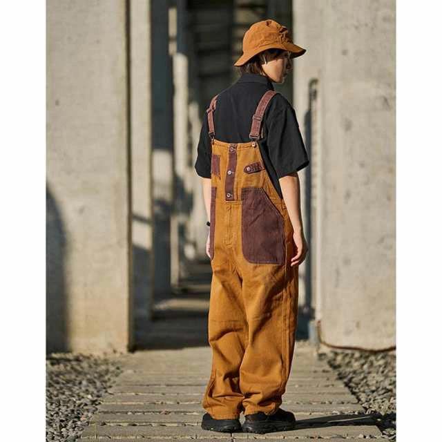 オーバーオール サロペット メンズ レディース ユニセックス つなぎ 無地 デニム 作業着 ジーンズ 大きいサイズ 大きめ シンプル アメカジ 男女兼用 かわいい おしゃれ 古着テイスト 春秋 秋冬 秋 ブラウン系