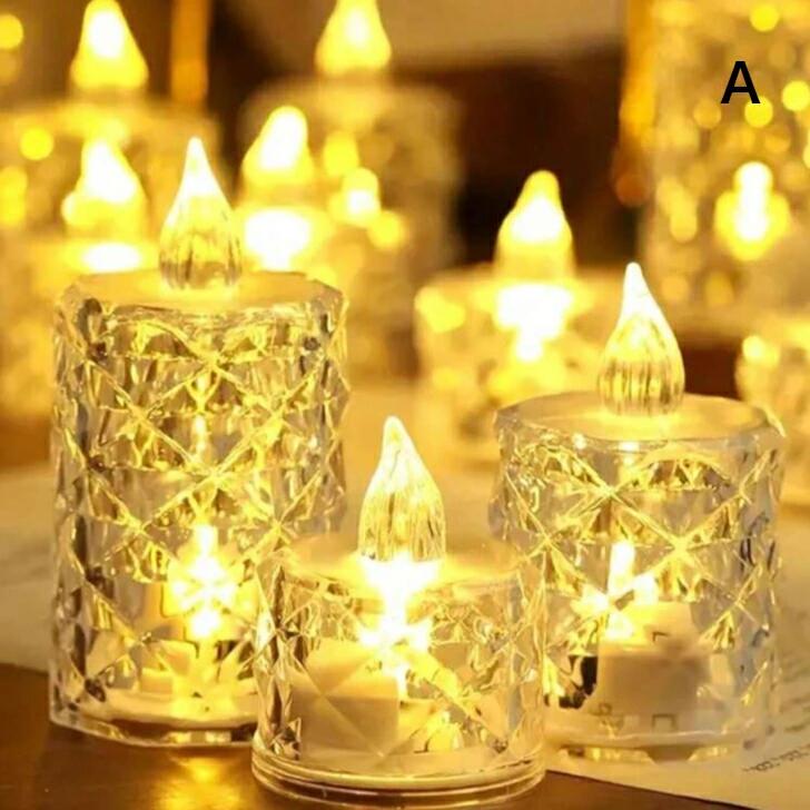 3個 LEDクリスタルアクリルキャンドルライト LEDろうそく ?燭 クリスマスデコレーション オーナメント 装飾 ミニナイトライト クリスマスプレゼント イベント パーティー 文化祭 リビング 寝室
