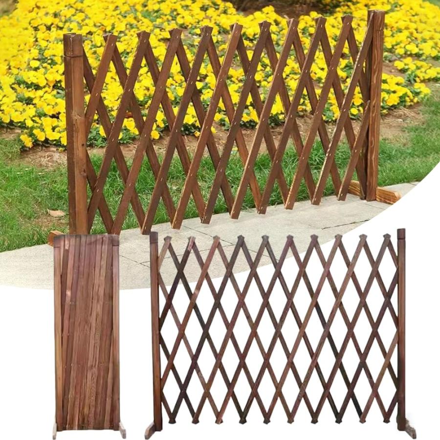 引き込み式フェンス ガーデンフェンス ペットドア 天然木 伸縮式フェンス 折りたたみ式 バリケード ガ..