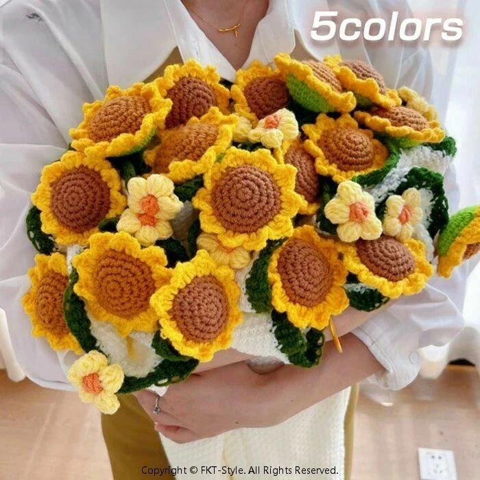 花束ブランケット 手編み花 クラフト 咲く 完成品 ブーケブランケット マジックフラワー マルチカバー ..