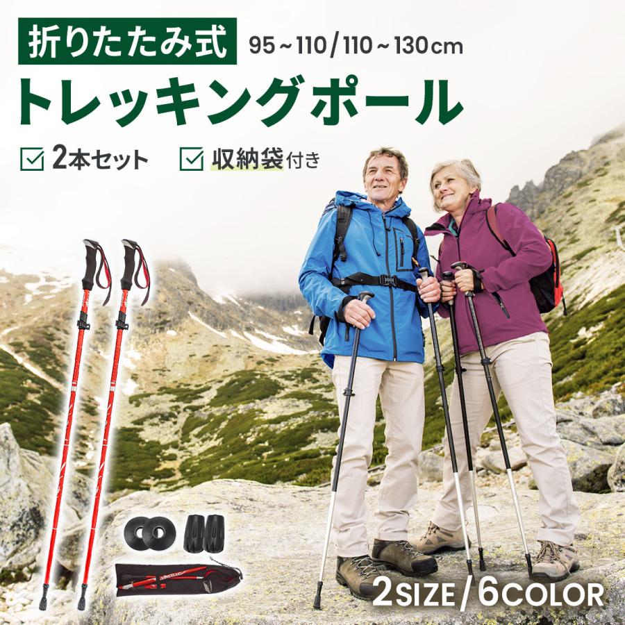折りたたみ 登山 ストック 杖 2本 セット コンパクト トレッキング ウォーキング 2
