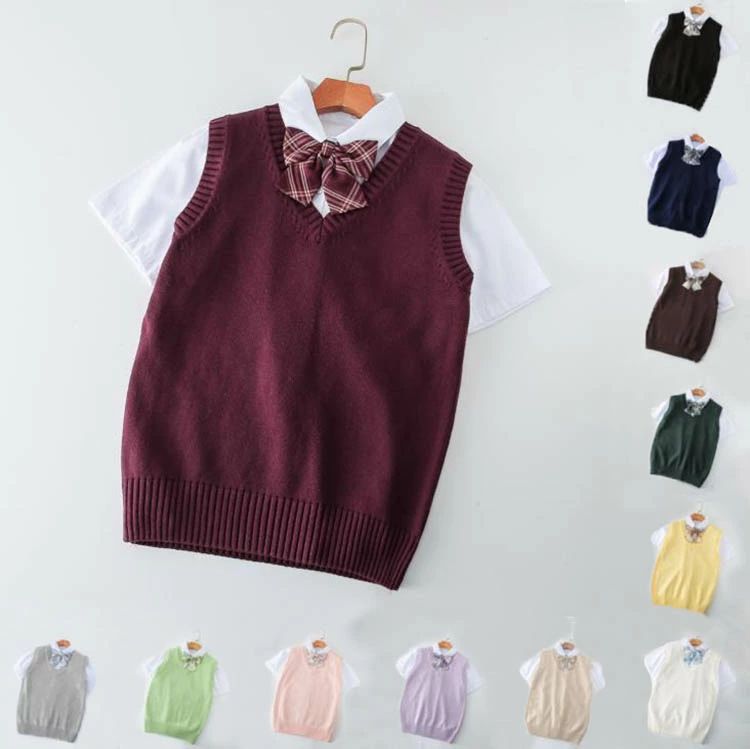選べる12色!制服 入学式 Vネック ニットベスト ニットセーター スクールセーター 学生制服 学生 学校 女子校生 中学生 高校生 無地 黒/白/紺