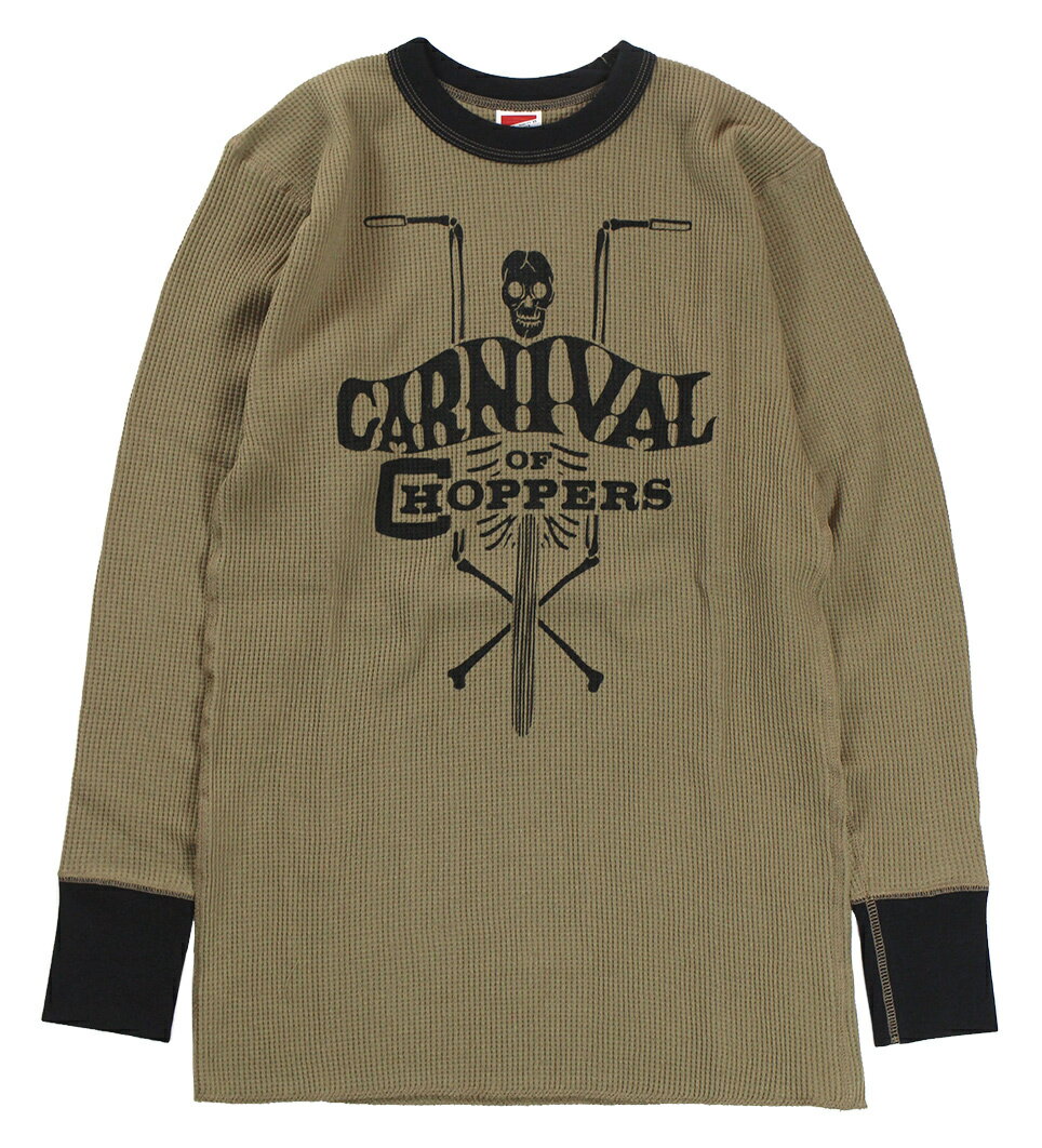 FREEWHEELERS & CO. ["CARNIVAL OF CHOPPERS" CREW NECKED THERMAL LONG SLEEVE SHIRT #2325028 OIL STAIN×BLACK size.S,M,L]