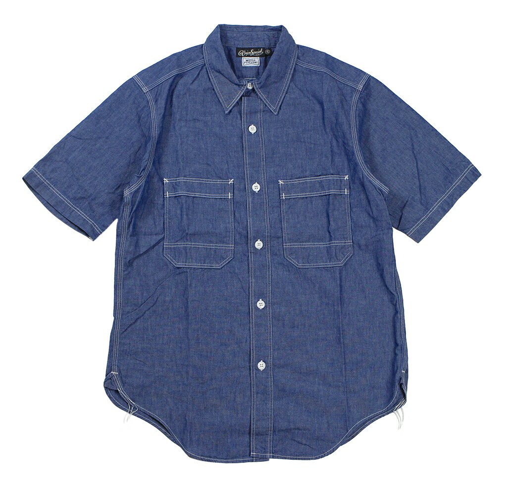 FREEWHEELERS & CO. [＜MOTOR PSYCLONE GARAGE SERIES＞"Peace Valley" SHORT SLEEVE SHIRT #2523005 INDIGO size.14,15,16,17,17 1/2]