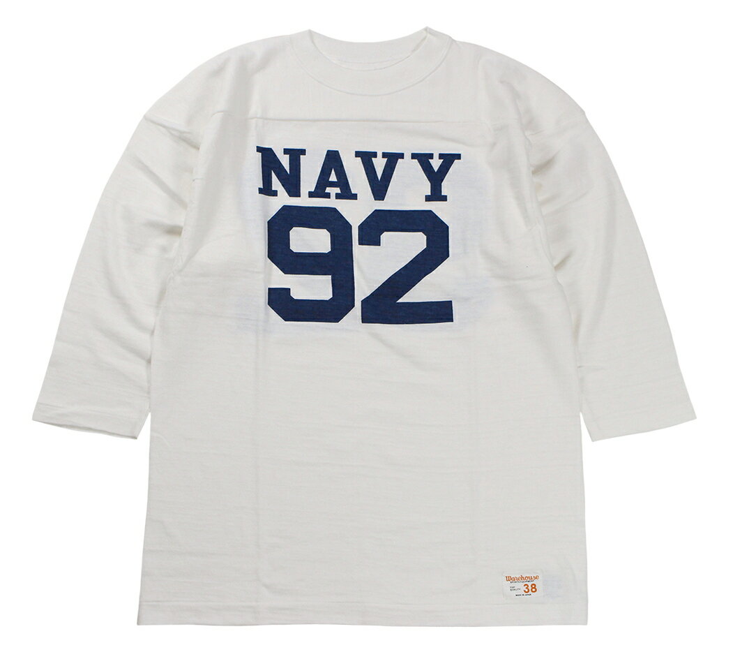WAREHOUSE & CO. ["Lot 4063 7分袖フットボールT NAVY 92" オフ size.36,38,40,42]