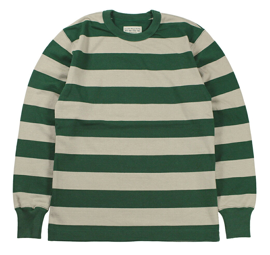 Rakuten - WESTRIDE [-HEAVY BORDER LONG TEE- SLATE GREEN×SAND size.34,36,38,40,42,44]