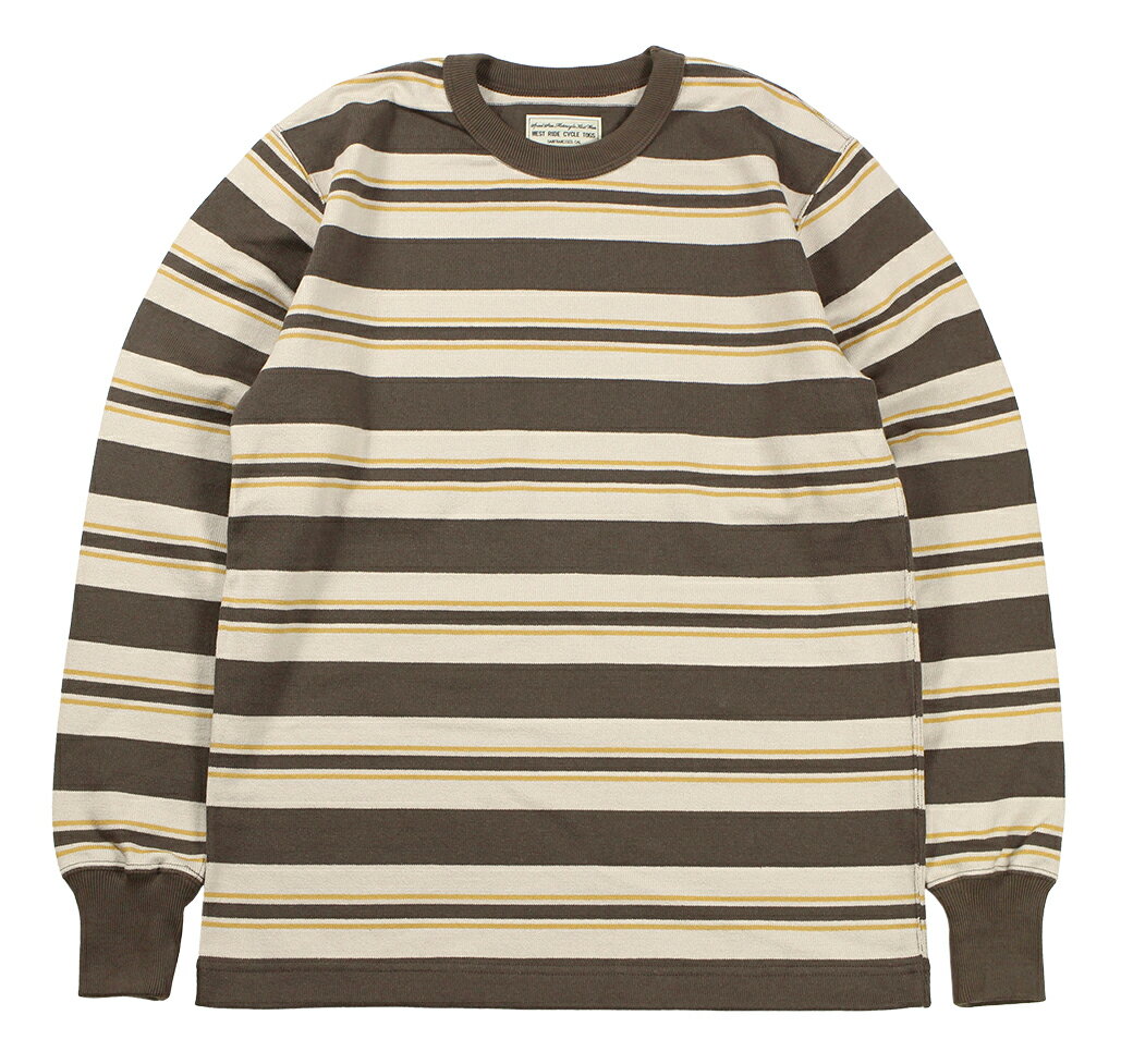 Rakuten - WESTRIDE [-HEAVY BORDER RANDOM LONG TEE- BROWN×GOLD×CREAM size.34,36,38,40,42,44]