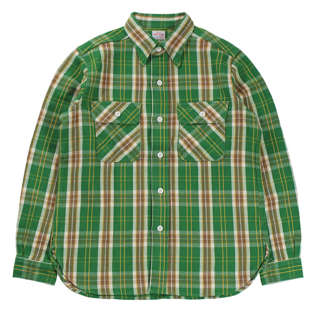 WAREHOUSE CO. Lot 3104 FLANNEL SHIRTS C柄 ONE WASH グリーン size.S,M,L,XL