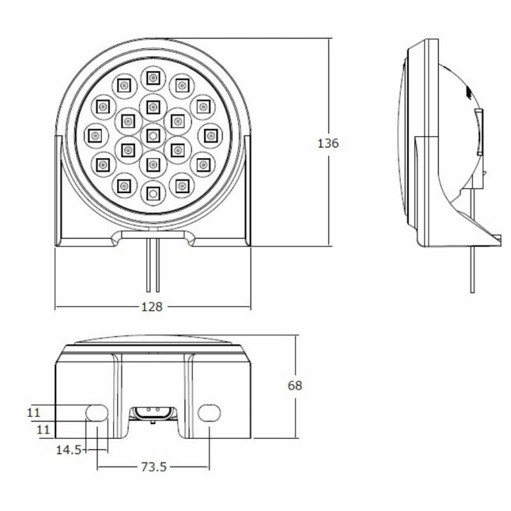 トラック用 LED 丸型後退灯 12V/24V共用 VS-L141VW+VS-L3D /バックランプ/ECE規格認証車検対応