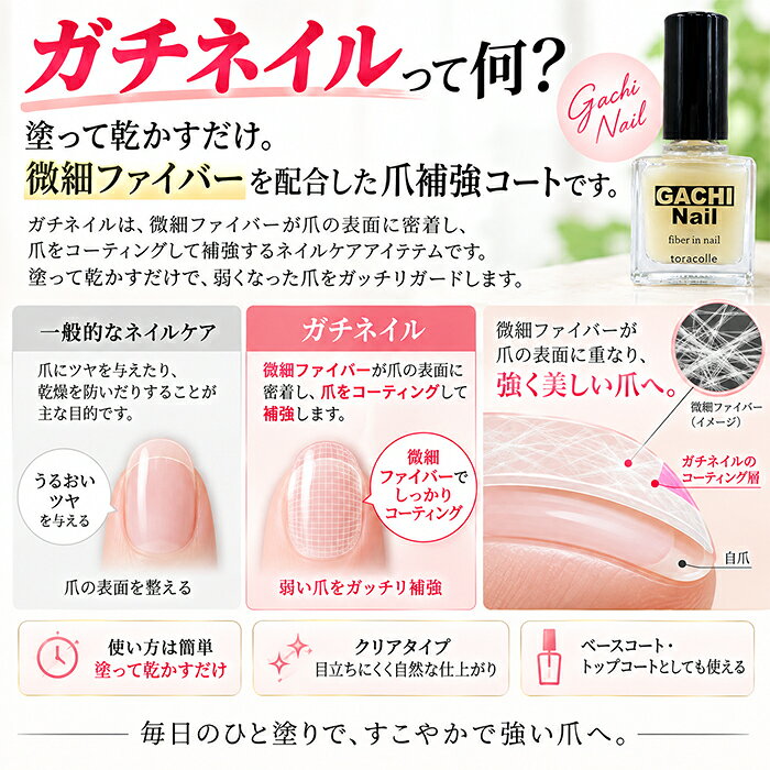 弱い爪 補強【ガチネイル】10ml (RL) 爪補強コート ネイル補強 爪割れ 二枚爪 薄い爪 ぺらぺら爪 欠け爪 自爪 補強 爪保護 　爪補修　ネイルケア 微細ファイバー配合 ベースコート トップコート クリア 日本製　（お試しSALE） tracolle-10003566 トライコレクション サンプル画像3