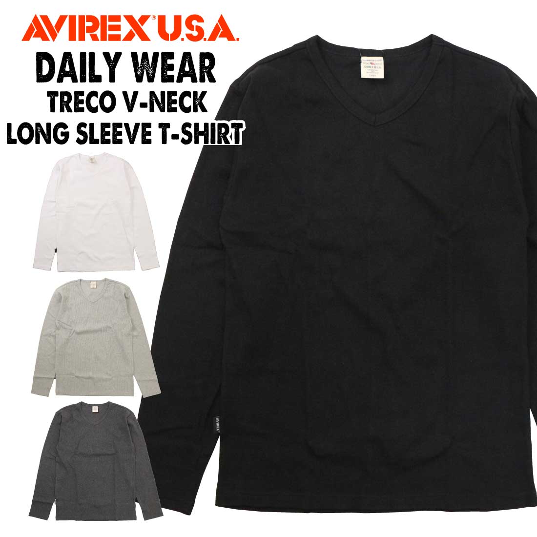 AVIREX アビレックス アヴィレックス デイリー 長袖 Tシャツ Vネック 無地 6153480 783-5920005 メンズ 01 09 14 19 010 020 030 410