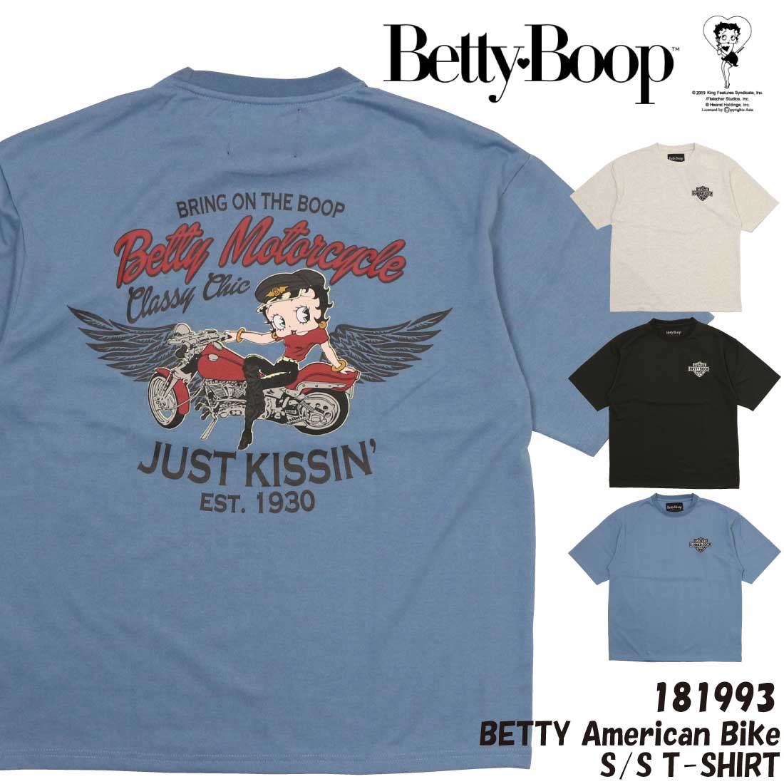 メール便 発送 BettyBoop ベティー ブープ 半袖 Tシャツ 181993 アメリカン バイク ベティ 刺繍 プリント ロゴ ゆったりシルエット メンズ ベティちゃん