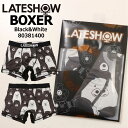 メール便発送 LATESHOW レイトショー ボクサーパンツ アンダーウェア 下着 メンズ 派手 総柄 ブランド 前閉じ 伸びる 80381400 Black&White プレゼント