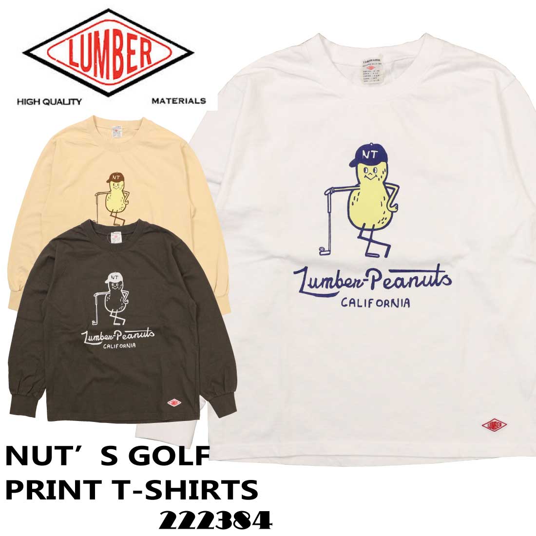 LUMBER ランバー 長袖 Tシャツ 222384 NUT’S GOLF ピーナッツ シリーズ カジュアル ルーズ メンズ Heavy weight 90 91 97