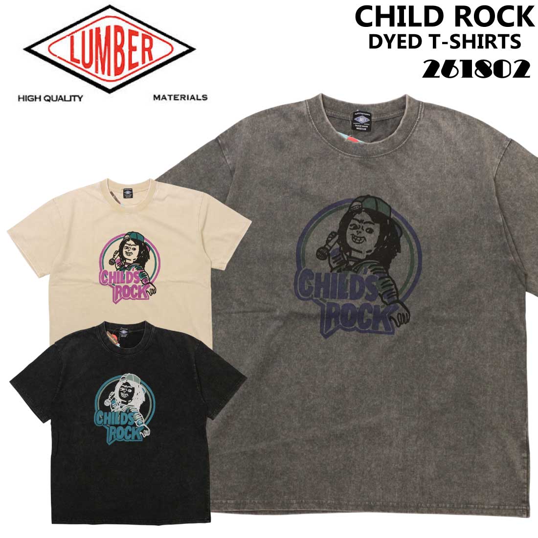 乐天商城 - メール便発送 LUMBER ランバー 半袖 Tシャツ CHILD ROCK DYED T-SHIRT プリントTシャツ 261802 メンズ クルーネック カジュアル