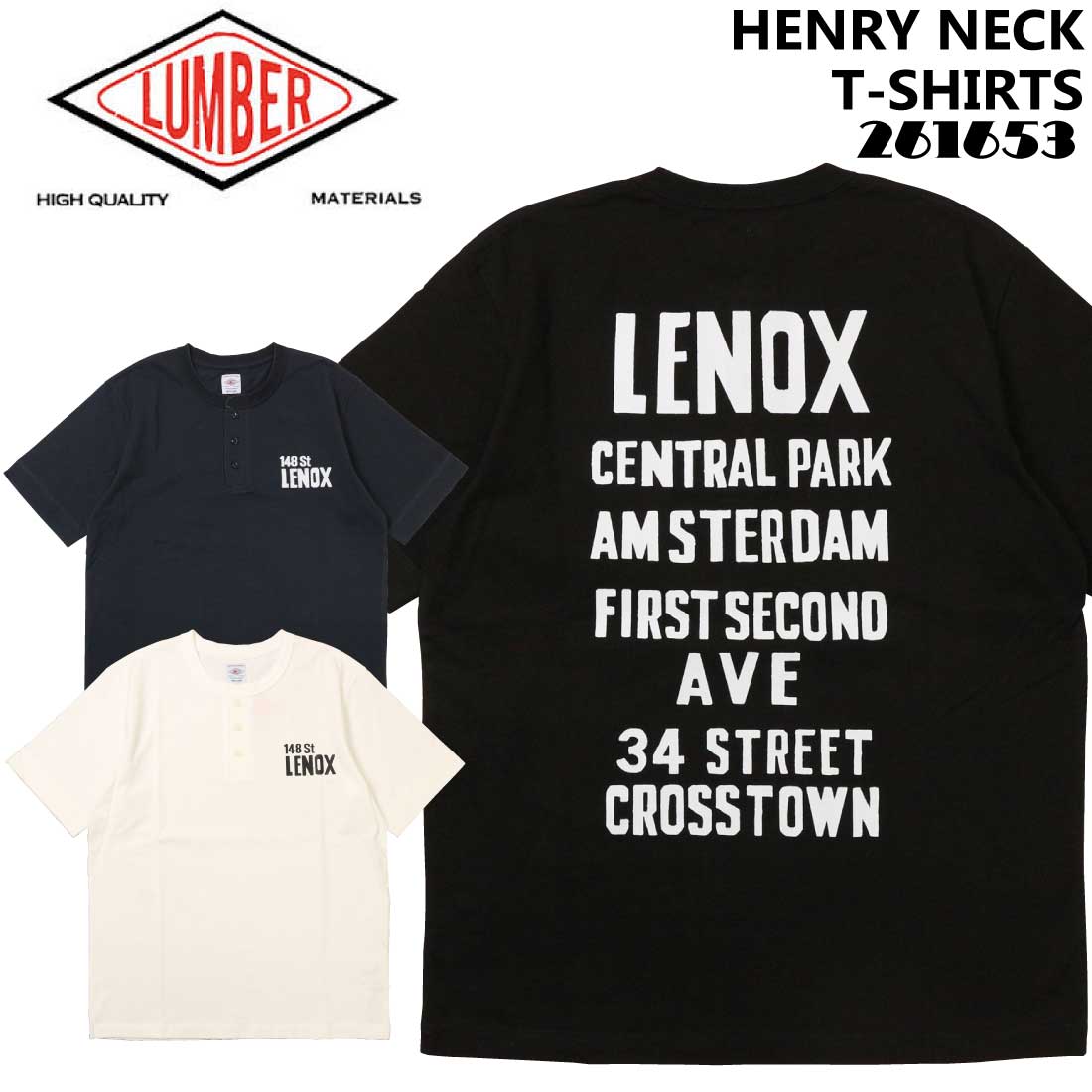 樂天商城 - LUMBER ランバー 半袖 Tシャツ HENRY NECK T-SHIRTS ヘンリーネック 261983 ロゴ プリント メンズ カジュアル