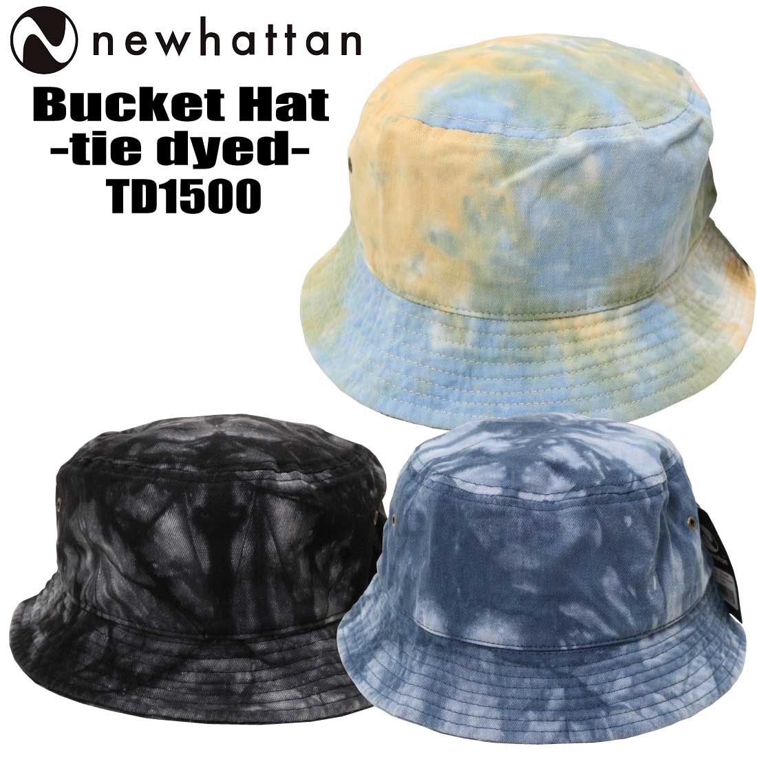 メール便 newhattan ニューハッタン 帽子 バケットハット TB1500 Bucket Hat タイダイ スケーター ダンス 綿100% 男女兼用