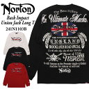 Norton ノートン 服 長袖 Tシャツ 241N1103B バック インパクト ユニオンジャック ロンT クルーネック アメカジ バイカー バイク メンズ ロゴ 刺繍 プリント