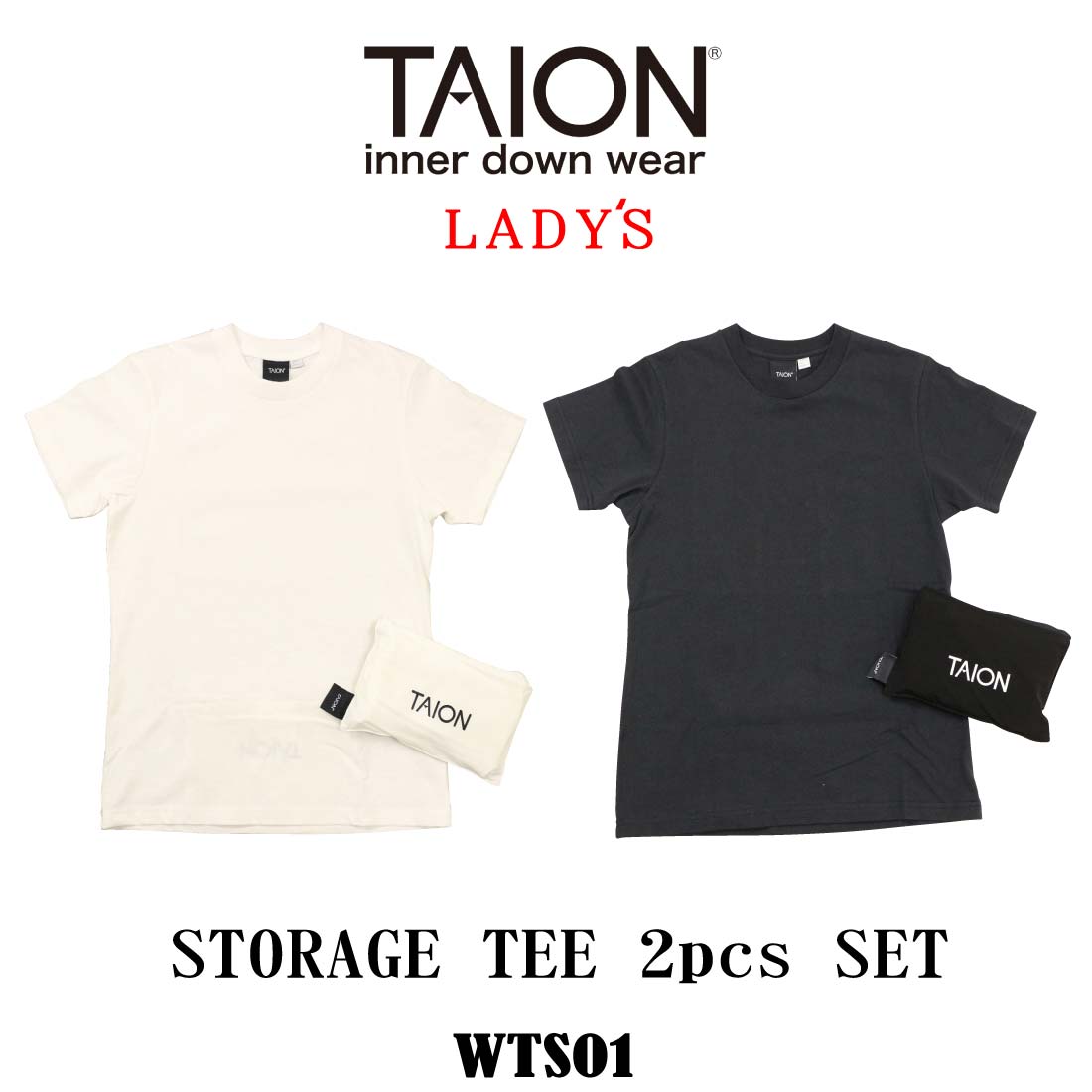 Rakuten - レディース TAION タイオン WTS01 STORAGE TEE 2pcs SET クルーネック Tシャツ2枚セット 2 PCS PACK TEE パックTEE